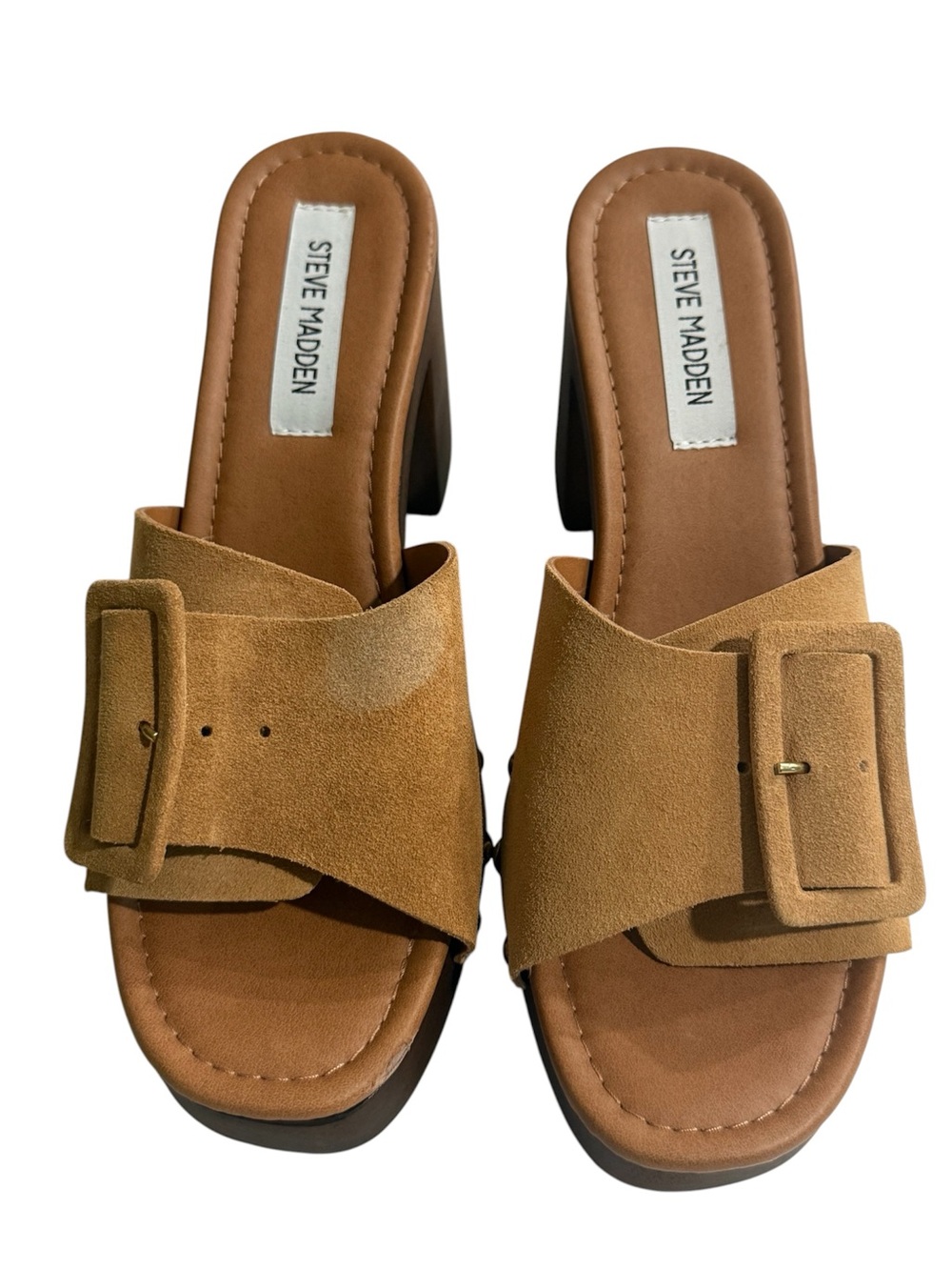 Steve Madden Women's Tan Suede Buckle Slide Heels Size 10